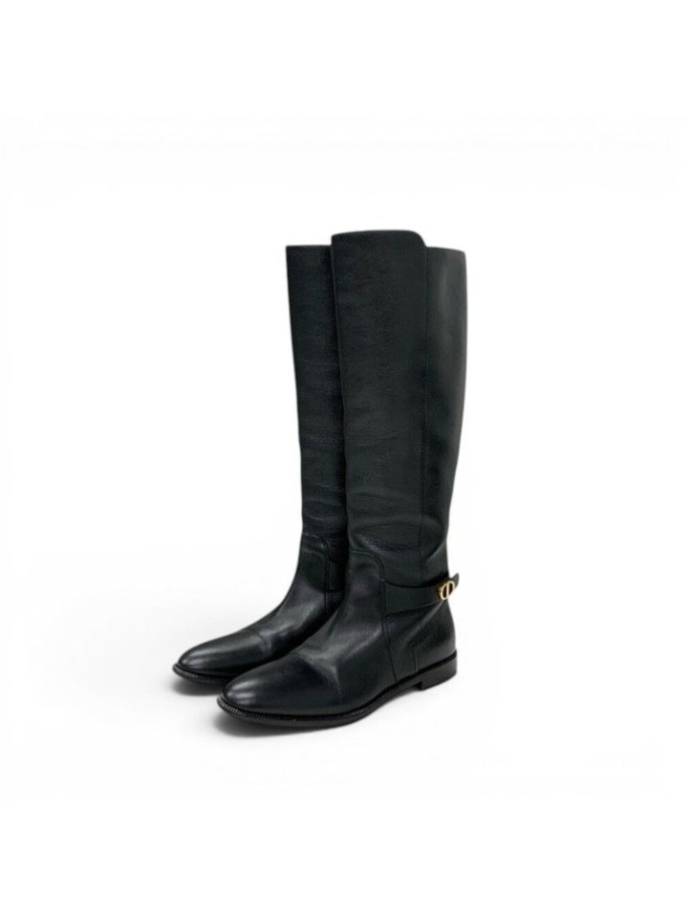 Dior Boots Long Shoes Leather Black Gold Logo